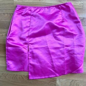 PLL pink satin mini skirt with slit